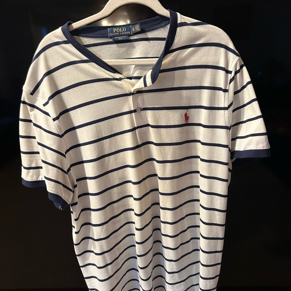 Ralph Lauren Striped Featherweight Band Collar Polo Shirt — Mens XL